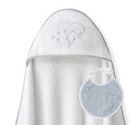Ensemble Interbaby: Cape de bain Bébé a capuche avec bavoir - Ours Papillons blanc et gris