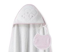 Ensemble Interbaby: Cape de bain Bébé a capuche avec bavoir - Ours Papillons blanc et rose