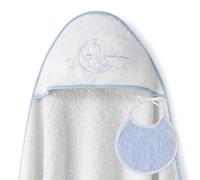 Ensemble Interbaby: Cape de bain Bébé a capuche avec bavoir - Sweet Moon blanc et bleu