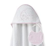 Ensemble Interbaby: Cape de bain Bébé a capuche avec bavoir - Sweet Moon blanc et rose