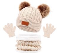 Ensemble isolé pour enfants - Beige, bonnet, cheminée et gants en fibre 100 %.polyacrylique