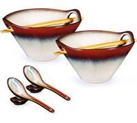 Ensemble japonais 8 pcs - Bols à ramen en céramique rouge Vendos85