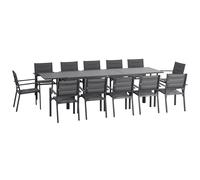Ensemble Jardin 12 Personnes Chaises Empilables Table Extensible Gris Noir