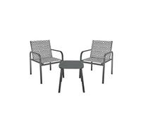 Ensemble jardin 2 fauteuils avec table basse AZTEK motifs graphiques gris