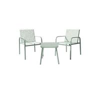 Ensemble jardin 2 fauteuils avec table basse AZTEK motifs graphiques verts d'eau