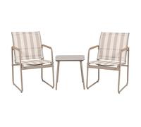 Ensemble jardin 2 fauteuils avec table basse motifs rayures moka et crème - CALICO