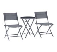 Outsunny Ensemble de bistrot 3 pièces Pliable en métal, 2 chaises et 1 Table Ronde, Salon de Jardin extérieur 2 Personnes, Table de Jardin extérieur avec chaises pour Jardin, terrasse, Balcon, Gris