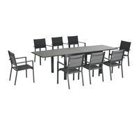 Ensemble Jardin 8 Personnes Chaises Empilables Table Extensible Gris Noir
