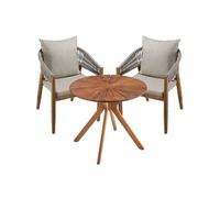 Ensemble jardin bois acacia 3 pièces grège 2 chaises table plateau décoratif soleil en acacia