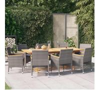 Ensemble jardin - Ensemble à manger 9 pcs - Acacia massif - 8 chaises gris avec coussins - Table 220x90x75 cm