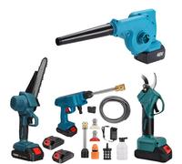 Ensemble Jardinage: Ciseau, Scie à Chaîne 6', Laveuse, Souffleur 2 Piles 48V