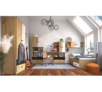 Ensemble Jeune 5 Pièces Lit 90x200 Chêne Artisan Blanc Noir Brillant 76599037