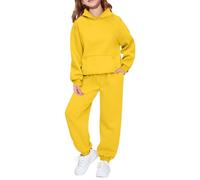 Ensemble Jogging Enfant Fille Survêtement Sweat à Capuche avec Pantalon de Sport Couleur Unie Tenue de Running Oversize Ample Confortable Pull et Joggers avec Poches Pas Cher