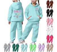 Ensemble Jogging Enfant Fille Survêtement Sweat à Capuche avec Pantalon de Sport Tenues Sweats Suit Casual Imprimés Tendance Costume de Loisirs Ample Automne Hiver