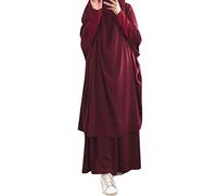 Ensemble Jogging Femme Femmes décontracté Solide Robe Musulmane Abaya Arabe Robe à Capuche Deux pièces Musulmane Doux élégant Haut Jupe Ensembles(Red,One Size)