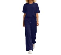 Ensemble Jogging Femme Stylé Haut DéContracté à Manches Courtes Et Pantalon Large Une Tenue De Tous Les Jours Coupe Ample Et Confortable Couleur Unie Deux PièCes