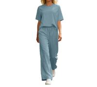 Ensemble Jogging Femme Stylé Haut DéContracté à Manches Courtes Et Pantalon Large Une Tenue De Tous Les Jours Coupe Ample Et Confortable Couleur Unie Deux PièCes