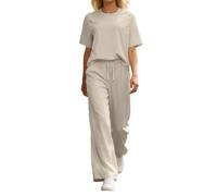 Ensemble Jogging Femme Stylé Haut DéContracté à Manches Courtes Et Pantalon Large Une Tenue De Tous Les Jours Coupe Ample Et Confortable Couleur Unie Deux PièCes