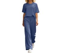 Ensemble Jogging Femme Stylé Haut DéContracté à Manches Courtes Et Pantalon Large Une Tenue De Tous Les Jours Coupe Ample Et Confortable Couleur Unie Deux PièCes