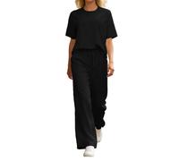 Ensemble Jogging Femme Stylé Haut DéContracté à Manches Courtes Et Pantalon Large Une Tenue De Tous Les Jours Coupe Ample Et Confortable Couleur Unie Deux PièCes