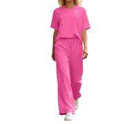 Ensemble Jogging Femme Stylé- Haut DéContracté à Manches Courtes Et Pantalon Large Une Tenue De Tous Les Jours Coupe Ample Et Confortable Couleur Unie Deux PièCes