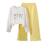 Ensemble Jogging Fille Ensemble Deux pièces décontracté Manches Longues et Pantalon brodé de Fleurs pour Filles, la Mode et Confortable (White, 10 11 Years)