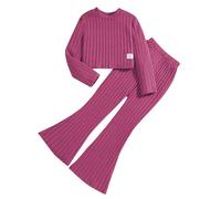 Ensemble Jogging Fille, Haut Court Manches Longues, Sweat côtelé stylé, Pantalon évasé Fluide, Coordonné 2 pièces, Confortable, pour école, Loisir, Sortie et Rendez-Vous