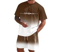 Ensemble Jogging Homme Court Ete Chic Et Elegant Ensemble Baggy 2 Pièces Décontracté T-Shirt à Manches Courtes Imprimé Lettrage et Short avec Cordon Respirant Survetement Plage Costumes Loungewear