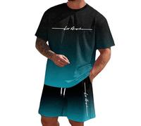 Ensemble Jogging Homme Court Ete Chic Et Elegant Ensemble Baggy 2 Pièces Décontracté T-Shirt à Manches Courtes Imprimé Lettrage et Short avec Cordon Respirant Survetement Plage Costumes Loungewear