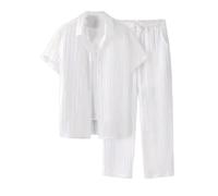 Ensemble Jogging Homme Décontractée 2 Pièces Rayure Chemise Manches Courtes et Pantalon Taille Élastiquée avec Cordon, Ensemble Sport Survetement Ample Confort Respirant avec Poches Couleur Unie