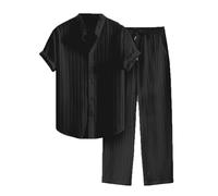 Ensemble Jogging Homme Décontractée 2 Pièces Rayure Chemise Manches Courtes et Pantalon Taille Élastiquée avec Cordon, Ensemble Sport Survetement Ample Confort Respirant avec Poches Couleur Unie