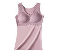 Ensemble Jogging Pull Sous-vêtements doublés de polaire thermique pour femmes, débardeur, couche de Base chaude, gilet en velours, Base chauffante avec coussin de poitrine Legging Polaire (Pink, XL)