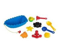Ensemble jouets de plage 10 pieces (bateau 36 cm arrosoir pelle rateau tamis moules) - jeux ete / sable / mer / eau - bebe enfant