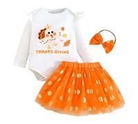 Ensemble Jour Thanksgiving Fille 3-24 Mois Automne Et Hiver Costume Enfant Fille Mignon ImpriméS Dessins AniméS Ensemble Jupe à Manches Longues Maille Bandeau Assorti DéContracté (White, 6-9 mois)