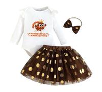 Ensemble Jour Thanksgiving Fille 3-24 Mois Automne Et Hiver Costume Enfant Fille Mignon ImpriméS Dessins AniméS Ensemble Jupe à Manches Longues Maille Bandeau Assorti DéContracté (Brown, 3-6 mois)