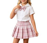 Ensemble jupe à carreaux pour filles de 0 à 13 ans, tenue 2 pièces avec nœud papillon, chemise à manches courtes et jupe plissée pour enfants, sweat Y2K confortable pour les loisirs, le sport, A34