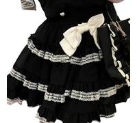 Ensemble Jupe Courte Femme 2 Pièces Couches Dentelle Noir Tenue Casual Jupe Mini(Black, S)