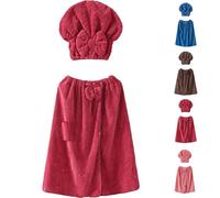 Ensemble jupe de bain réglable et bonnet à séchage rapide, polaire corail douce, douce pour la peau, absorption rapide, Rouge, 10XL