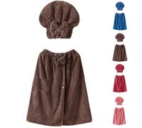 Ensemble jupe de bain réglable et bonnet à séchage rapide, polaire corail douce, douce pour la peau, absorption rapide, café, 11XL