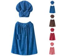 Ensemble jupe de bain réglable et bonnet à séchage rapide, polaire corail douce, douce pour la peau, absorption rapide, bleu, 11XL