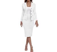 Ensemble Jupe De Costume 2 Pièces pour Femme Tailleurs-Jupes Soldes Décontracté Blazer à Manches Longues et Jupe Crayon Solide Coupe Ajustée Jupe élégante pour Le Bureau, Les Invités de Mariage