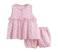 Ensemble Jupe et Short Fille 6 Mois-5 Ans Ensembles de Pyjama Imprimé Floral Coton Fille Vêtements D'intérieur Mignon Confortable et Respirant Tenue de Plage 2 PCS (18-24 Months)