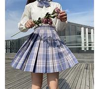 Ensemble Jupe Plissée à Carreaux avec Nœud Papillon pour Femme, Costume de Marin Cosplay pour Jeune pour Fête Quotidienne, Vêtements d'été Légers XS : 36-37,5", L : 50-55 Kg (Jupe fumée +