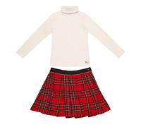 Ensemble Jupe Plissée Tartan & Col Roulé Rouge Beige 5/6A