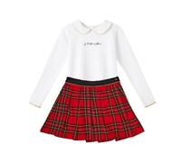 Ensemble Jupe Plissée Tartan + T-shirt London Rouge Blanc 11/12A
