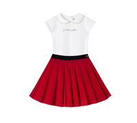 Ensemble Jupe Plissée Velours + T-shirt London Rouge Blanc 9/10A