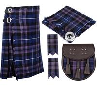 Ensemble kilt écossais pour homme Pride of Scotland avec plaid anti-mouches, broche, flashs et sporran en cuir (34" Pouces Tour de taille navale)