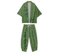 Ensemble Kimono Japonais Homme Kimono d'été 2 Pièces pour Hommes Costume Deux Pièces Imprimé Cardigan Manches 3/4 et Pantalon Ensembles de Pyjama Traditionnel Japanese Costume Streetwear