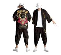 Ensemble kimono traditionnel pour homme imprimé japonais cardigan ample et pantalon de loisirs combinaison d'été rétro samouraï vêtements Harajuku combinaison de sport printemps été manches 3/4 kimono