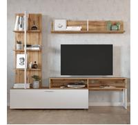 Komodee Ensemble de Meubles MOLDE - Étagère en Ensemble - Chêne Wotan - Blanc - Largeur 251 cm, Hauteur 174 cm, Profondeur 37 cm